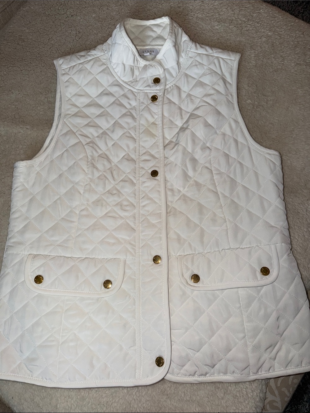 Kenar White Quilted Vest with Gold Buttons